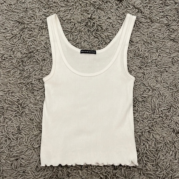 Brandy Melville Tops - Brandy Melville White Ribbed Lettuce Hem Tank Top